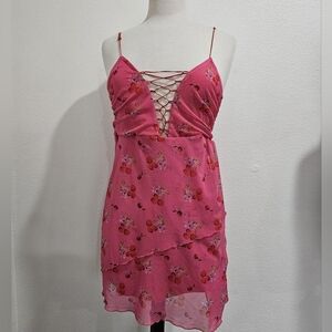Urban Outfitters Pink Cherry Lace Dress